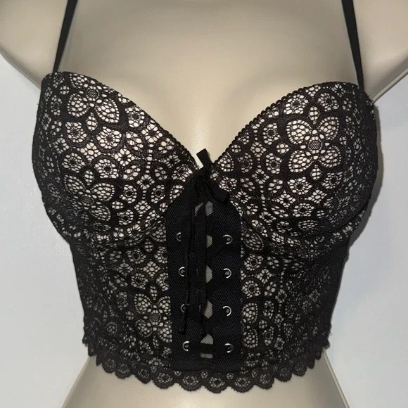 Victoria’s Secret Padded Demi Bustier Bra Top Black Lace Women’s 36B - Picture 1 of 15